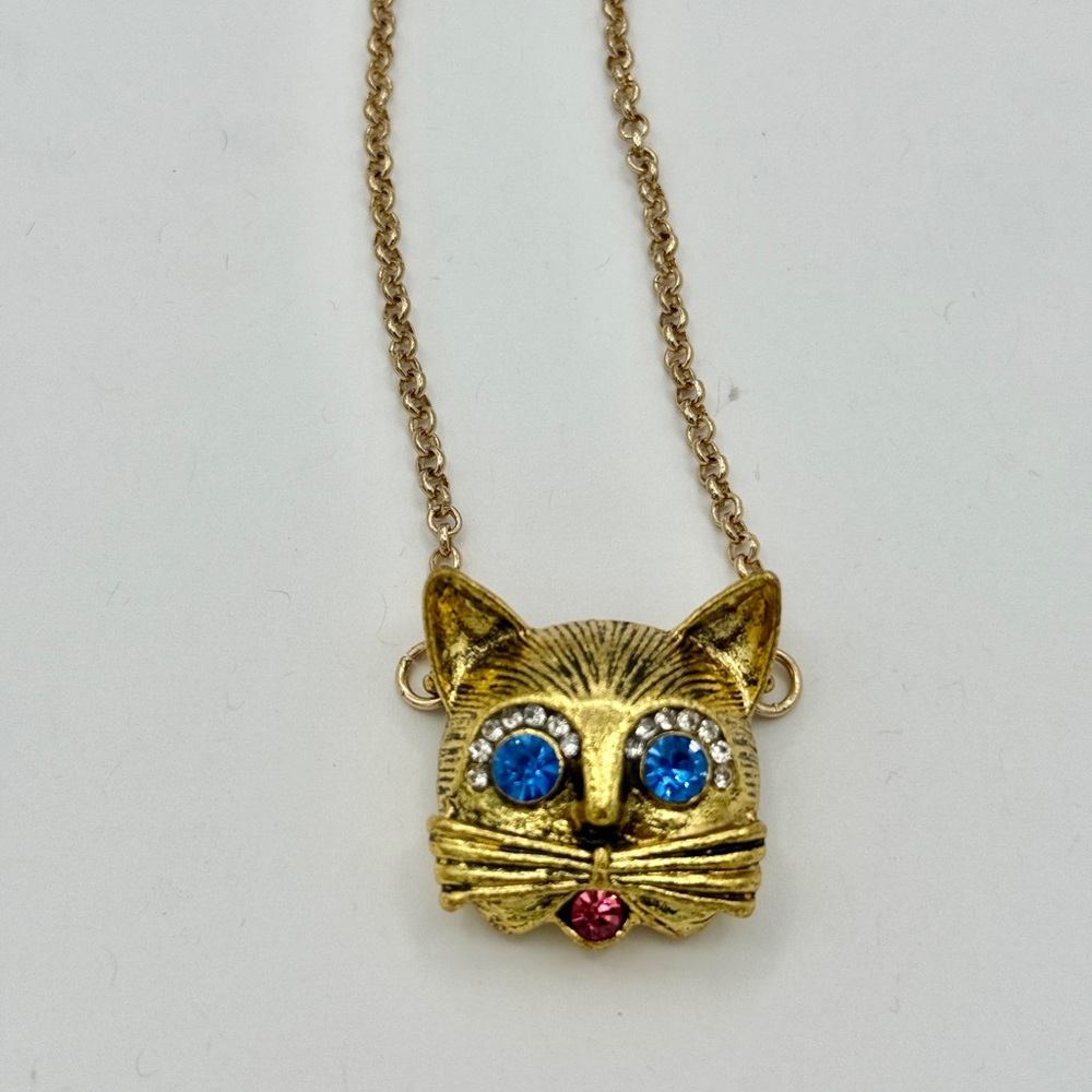 Unique Gold-Tone Embellished Cat Pendant Necklace!